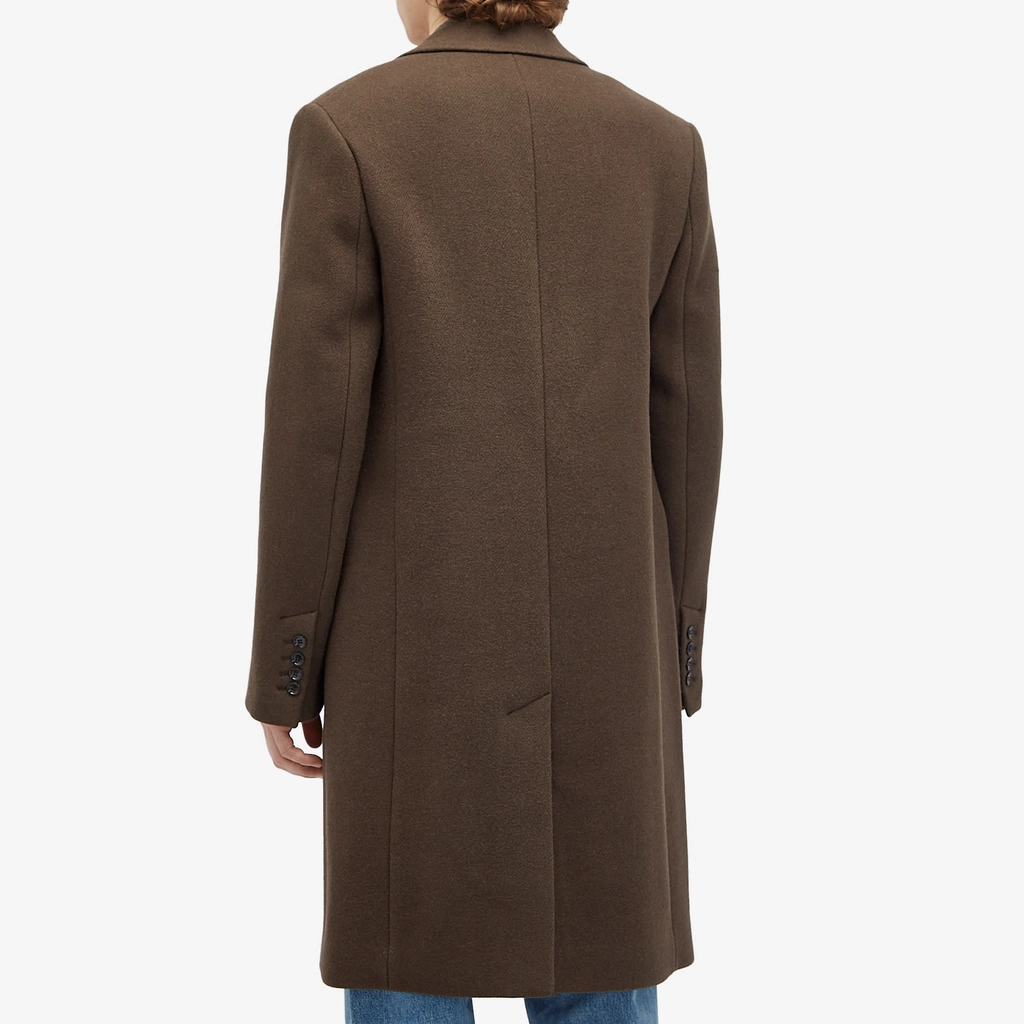 AMI Paris Men's Two Button Herringbone Wool Overcoat Dark Coffee